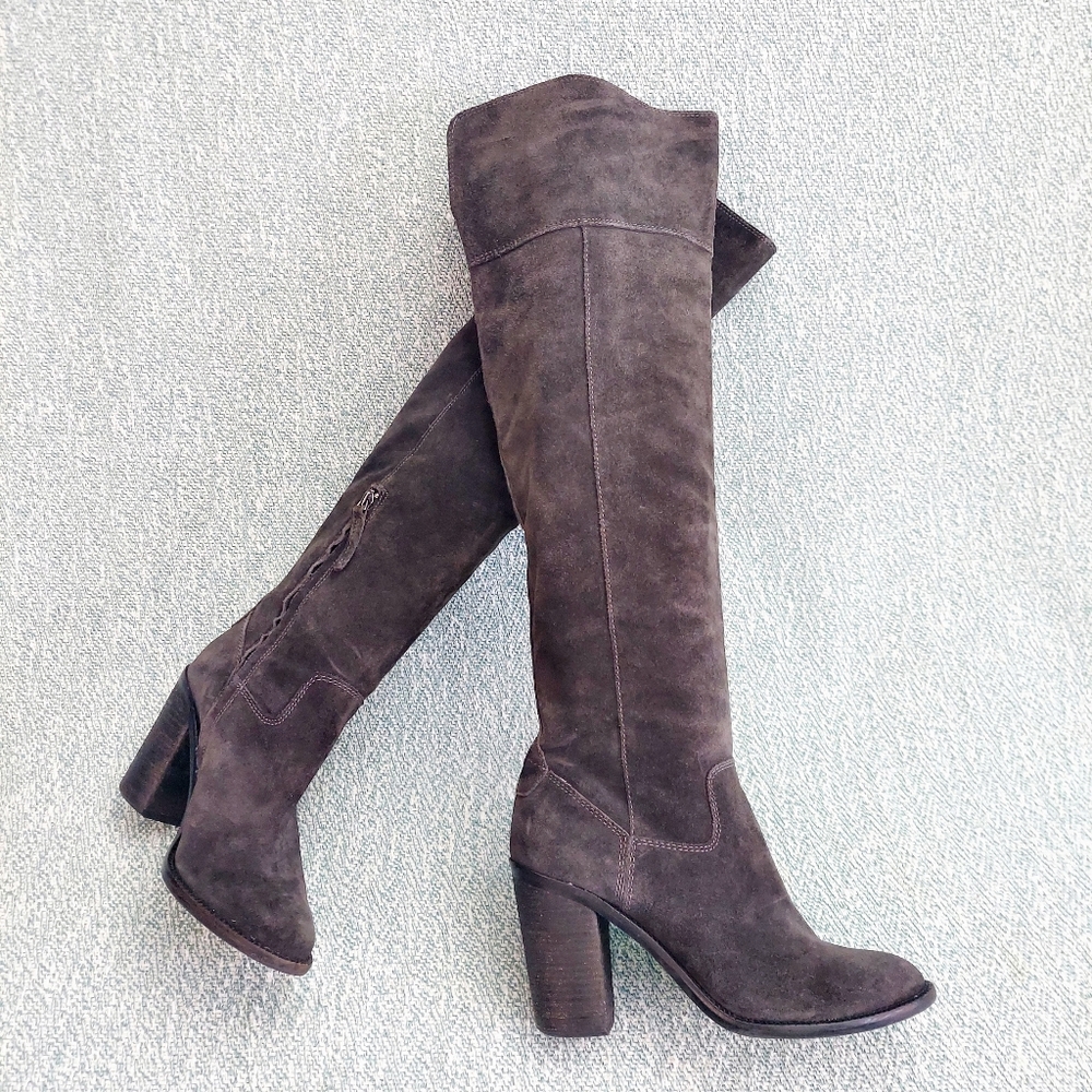 Steve Madden Gray Suede OTK Boots, model Orlando, sz 8.5 - Picture 1 of 12